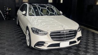 メルセデス・ベンツ S580へ研磨・グラフェンセラミックコーティング施工｜パールホワイト｜大阪府枚方市よりご紹介