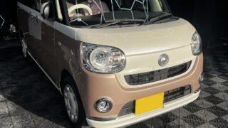 ダイハツ ムーヴキャンバスへ研磨・セラミックコーティング施工｜経年車再生｜ピンク×ホワイト｜大阪府