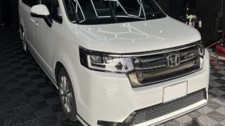 ホンダ ステップワゴンへ研磨・セラミックコーティング施工|パールホワイト|滋賀県