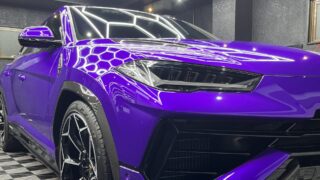 ランボルギーニ ウルスへ純水手洗い洗車・コーティングメンテナンス・PPFメンテナンス|他店コーティング施工車|パープル|京都府京田辺市