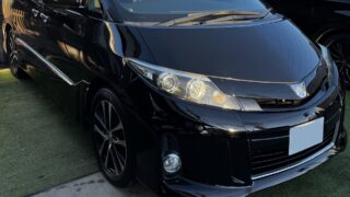 トヨタ エスティマへガラスコーティング・車内清掃施工|ブラック|京都府京田辺市